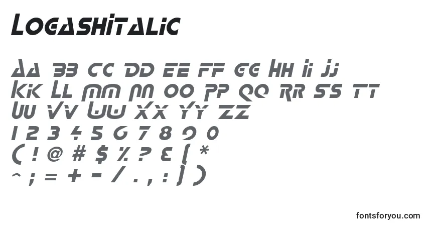Czcionka LogashItalic – alfabet, cyfry, specjalne znaki