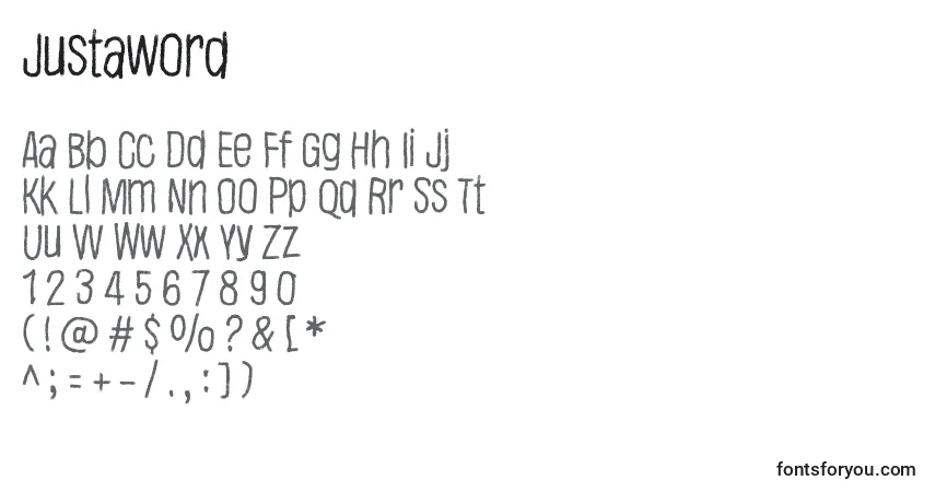 Шрифт Justaword – алфавит, цифры, специальные символы