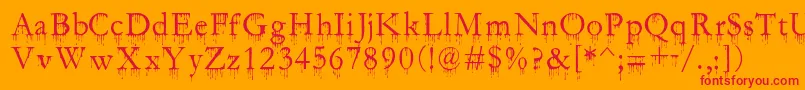 SfGushingMeadow-Schriftart – Rote Schriften auf orangefarbenem Hintergrund