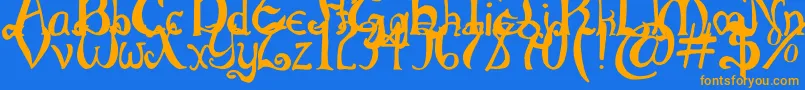 フォントThrorianCommonface – オレンジ色の文字が青い背景にあります。