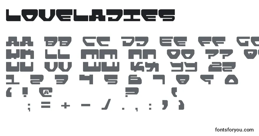 Schriftart Loveladies – Alphabet, Zahlen, spezielle Symbole