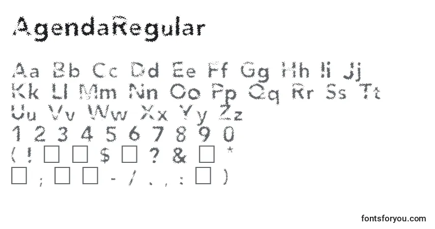 Czcionka AgendaRegular – alfabet, cyfry, specjalne znaki