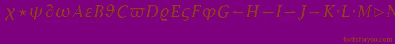 LucidaBrightMathItalic-fontti – ruskeat fontit violetilla taustalla