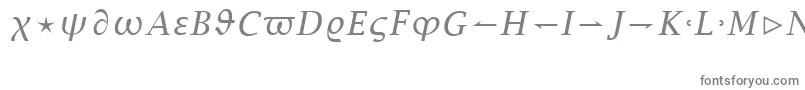 LucidaBrightMathItalic-fontti – harmaat kirjasimet valkoisella taustalla