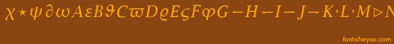 LucidaBrightMathItalic-fontti – oranssit fontit ruskealla taustalla