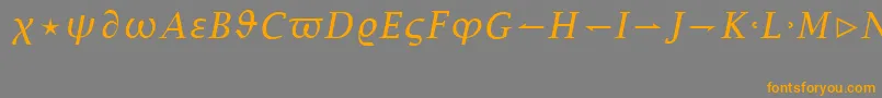 LucidaBrightMathItalic-fontti – oranssit fontit harmaalla taustalla