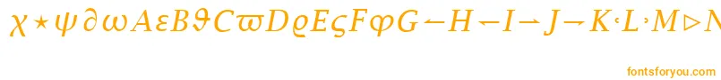 LucidaBrightMathItalic-fontti – oranssit fontit valkoisella taustalla