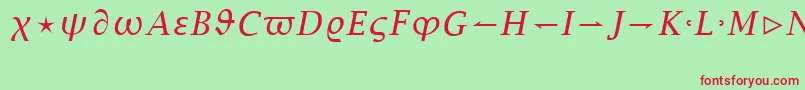 LucidaBrightMathItalic-fontti – punaiset fontit vihreällä taustalla