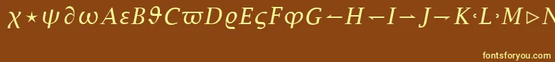 LucidaBrightMathItalic-fontti – keltaiset fontit ruskealla taustalla