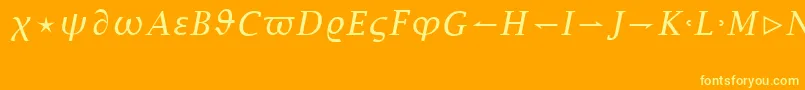 LucidaBrightMathItalic-Schriftart – Gelbe Schriften auf orangefarbenem Hintergrund