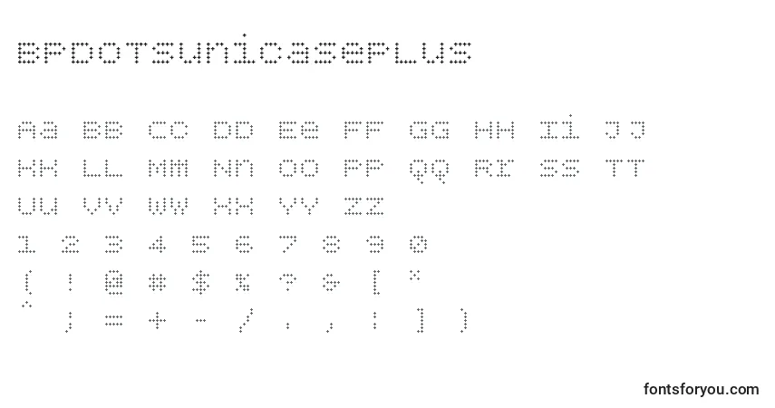 Fuente Bpdotsunicaseplus - alfabeto, números, caracteres especiales