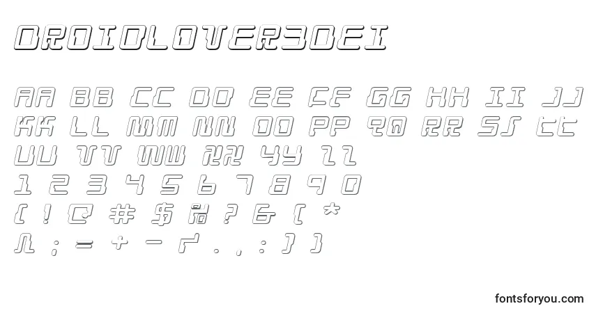 Czcionka Droidlover3Dei – alfabet, cyfry, specjalne znaki