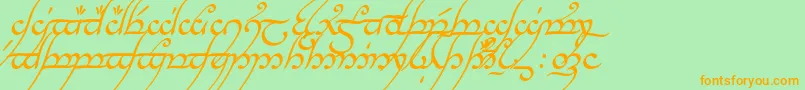 TengwarAnnatarItalic-Schriftart – Orangefarbene Schriften auf grünem Hintergrund