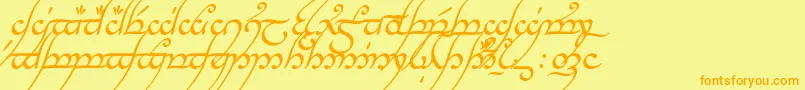 フォントTengwarAnnatarItalic – オレンジの文字が黄色の背景にあります。