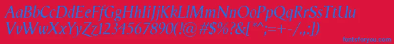 VegaAntikvaItalic-fontti – siniset fontit punaisella taustalla