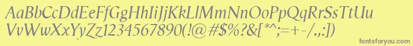 Fonte VegaAntikvaItalic – fontes cinzas em um fundo amarelo