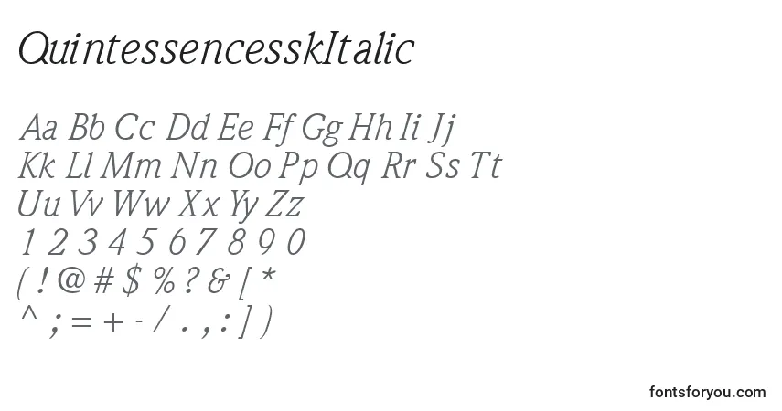 Schriftart QuintessencesskItalic – Alphabet, Zahlen, spezielle Symbole