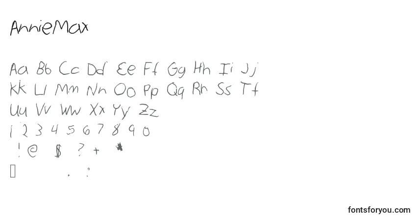 A fonte AnnieMax – alfabeto, números, caracteres especiais