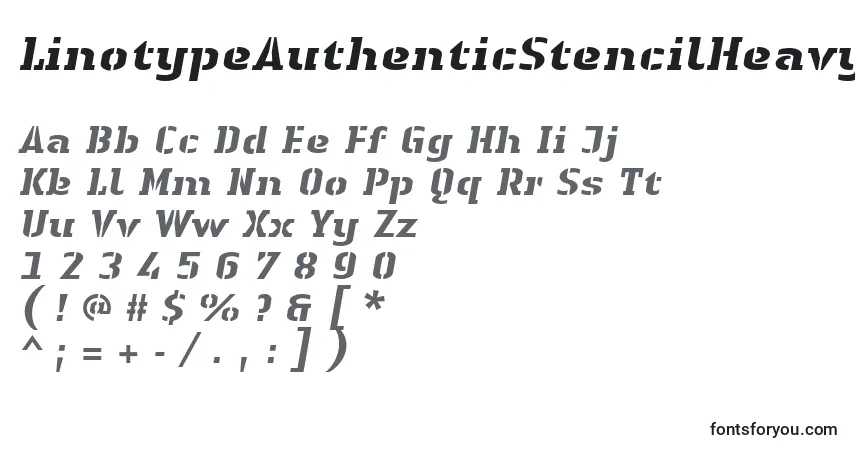Schriftart LinotypeAuthenticStencilHeavyitalic – Alphabet, Zahlen, spezielle Symbole