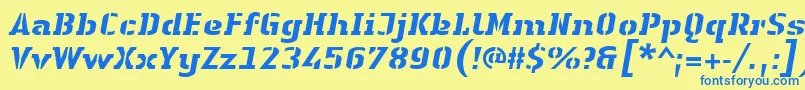 LinotypeAuthenticStencilHeavyitalic Font – Blue Fonts on Yellow Background