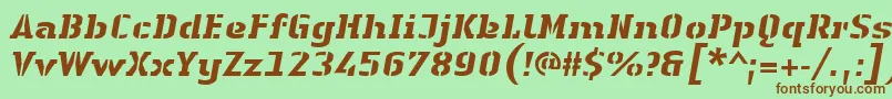 Fonte LinotypeAuthenticStencilHeavyitalic – fontes marrons em um fundo verde