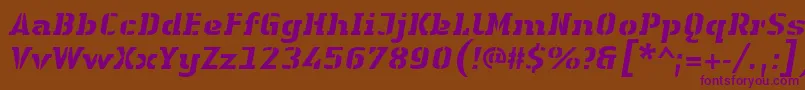 LinotypeAuthenticStencilHeavyitalic Font – Purple Fonts on Brown Background