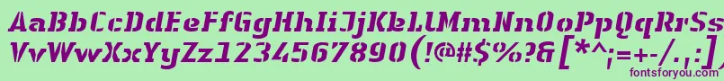 LinotypeAuthenticStencilHeavyitalic Font – Purple Fonts on Green Background