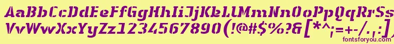 LinotypeAuthenticStencilHeavyitalic Font – Purple Fonts on Yellow Background