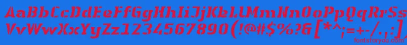 LinotypeAuthenticStencilHeavyitalic Font – Red Fonts on Blue Background