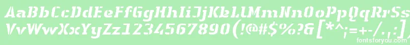 Fonte LinotypeAuthenticStencilHeavyitalic – fontes brancas em um fundo verde