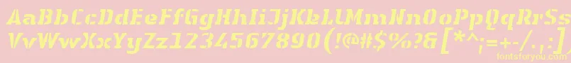 LinotypeAuthenticStencilHeavyitalic-Schriftart – Gelbe Schriften auf rosa Hintergrund