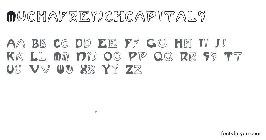 A fonte Muchafrenchcapitals (88298) – alfabeto, números, caracteres especiais