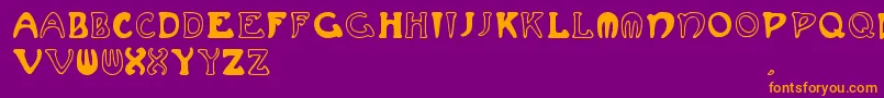 Muchafrenchcapitals-Schriftart – Orangefarbene Schriften auf violettem Hintergrund