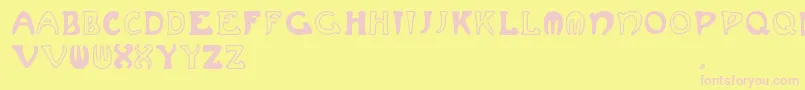 Muchafrenchcapitals-fontti – vaaleanpunaiset fontit keltaisella taustalla