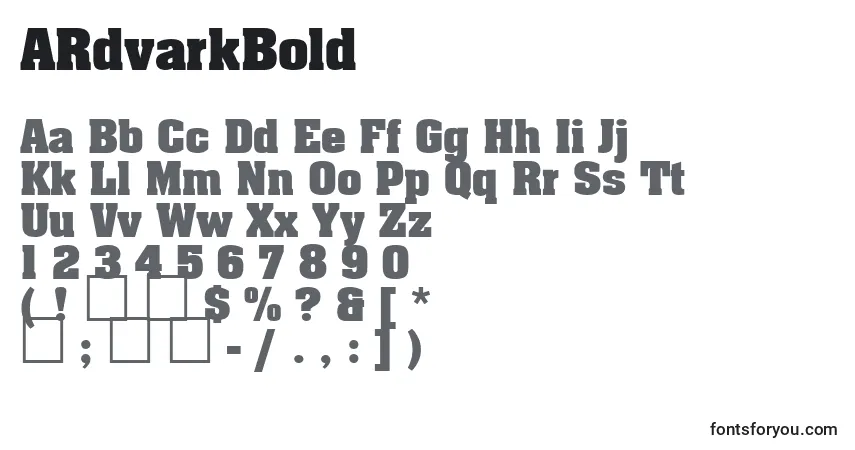 Шрифт ARdvarkBold – алфавит, цифры, специальные символы