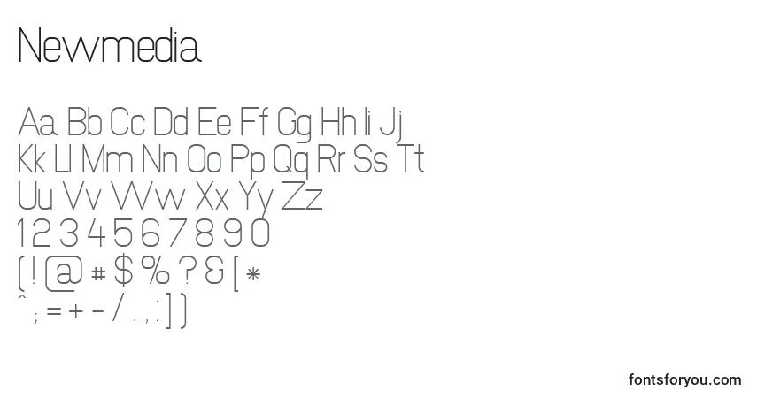 Newmedia-fontti – aakkoset, numerot, erikoismerkit