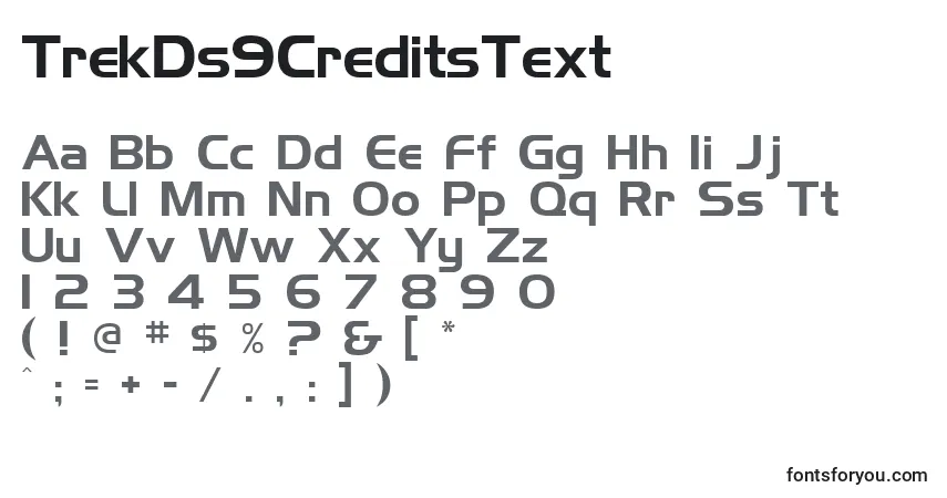 Schriftart TrekDs9CreditsText – Alphabet, Zahlen, spezielle Symbole