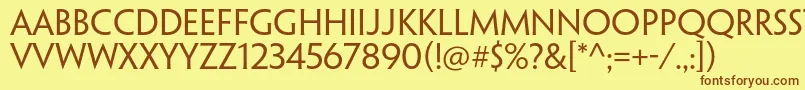 フォントPenumbraflarestdRegular – 茶色の文字が黄色の背景にあります。