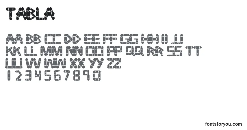 A fonte Tabla – alfabeto, números, caracteres especiais