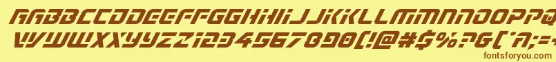 フォントLegiosabinaexpandital – 茶色の文字が黄色の背景にあります。