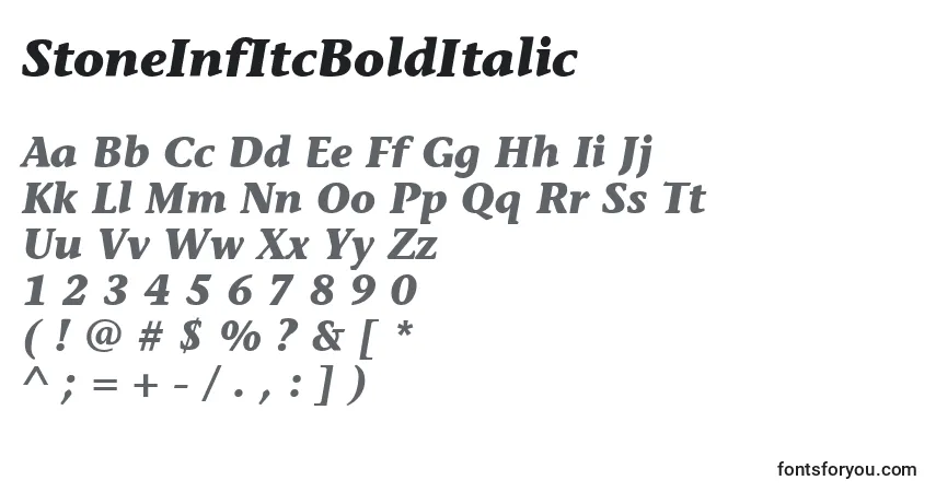 A fonte StoneInfItcBoldItalic – alfabeto, números, caracteres especiais
