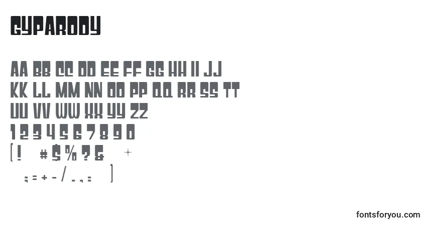 Schriftart Gyparody – Alphabet, Zahlen, spezielle Symbole