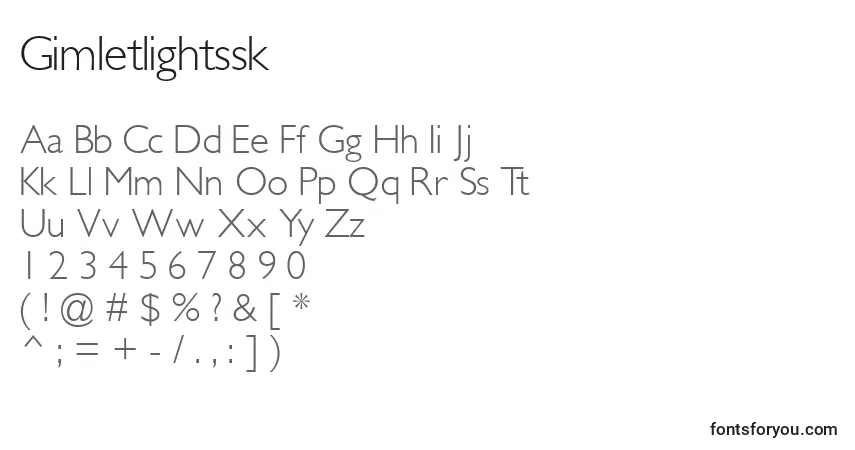Czcionka Gimletlightssk – alfabet, cyfry, specjalne znaki