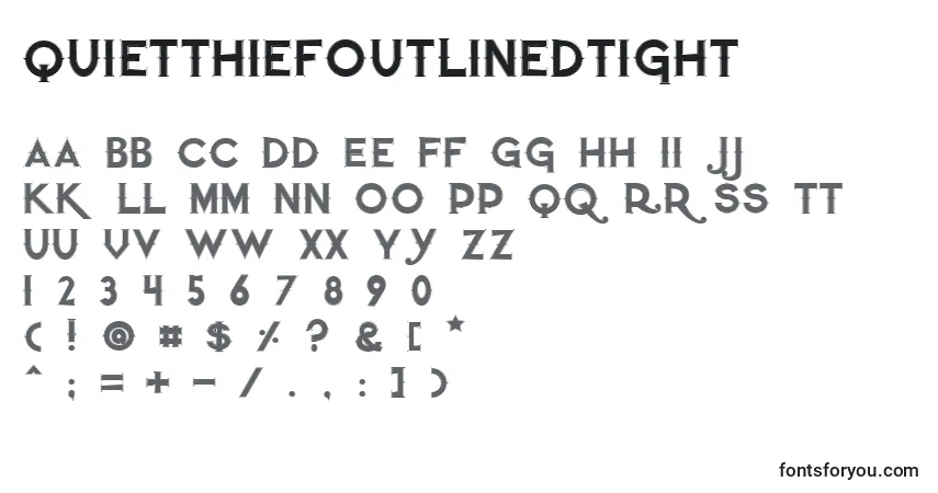 A fonte Quietthiefoutlinedtight (88325) – alfabeto, números, caracteres especiais