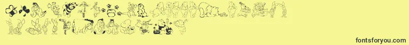 Pooh-Schriftart – Schwarze Schriften auf gelbem Hintergrund