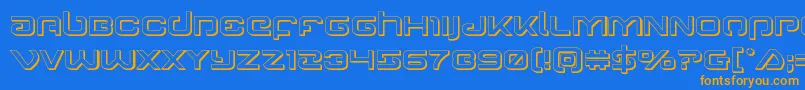 Gunrunner3D-Schriftart – Orangefarbene Schriften auf blauem Hintergrund