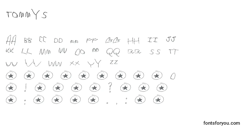 Czcionka Tommys – alfabet, cyfry, specjalne znaki
