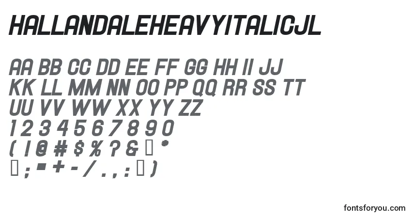 Czcionka HallandaleHeavyItalicJl – alfabet, cyfry, specjalne znaki