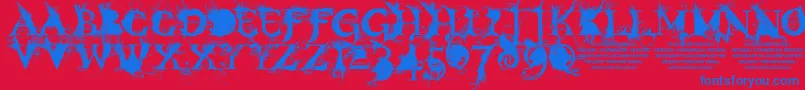 BondageDemoVersion-Schriftart – Blaue Schriften auf rotem Hintergrund