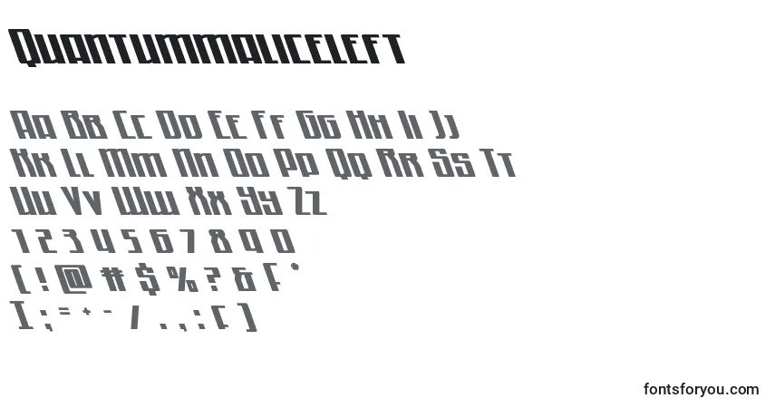 Czcionka Quantummaliceleft – alfabet, cyfry, specjalne znaki